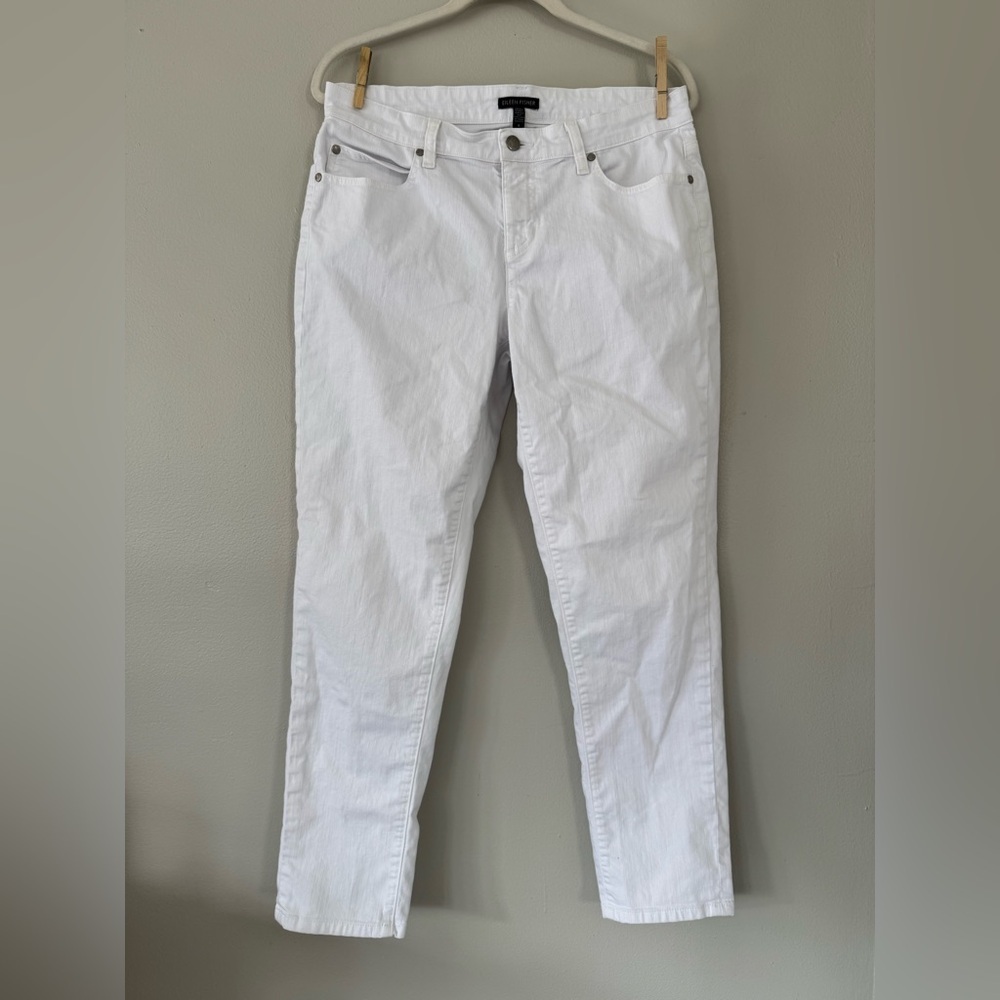 Eileen Fisher Organic Cotton Blend Slim Ankle Jeans - 8 - White